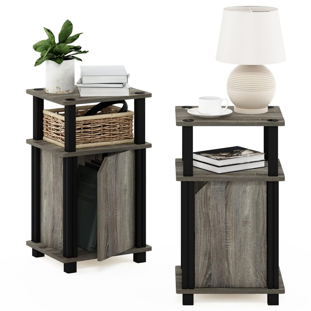 HOMLUX 3-Tier End Table with Door in French Oak Grey and Black (Set of 2), , large