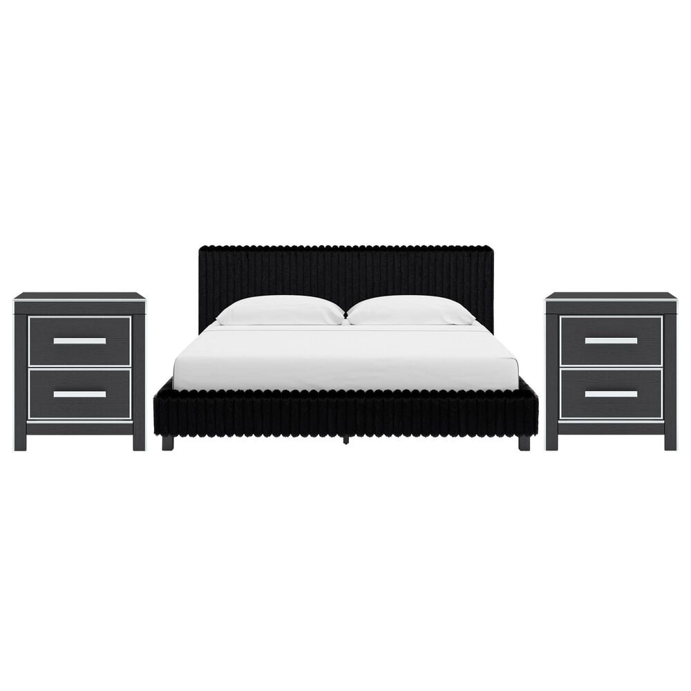 Ashley Zuraleus King Upholstered Platform Bed with Two Nightstands in Matte Black, , large