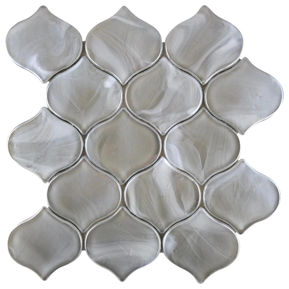 Emser Splash Silver 10" x 10" Arabesque Glass Mosaic Sheet, , large