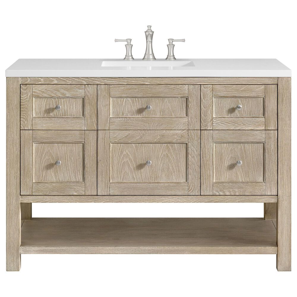 James Martin Vanities Breckenridge 48" Single Vanity in Whitewashed Oak with 3 cm White Zeus Quartz Top, , large