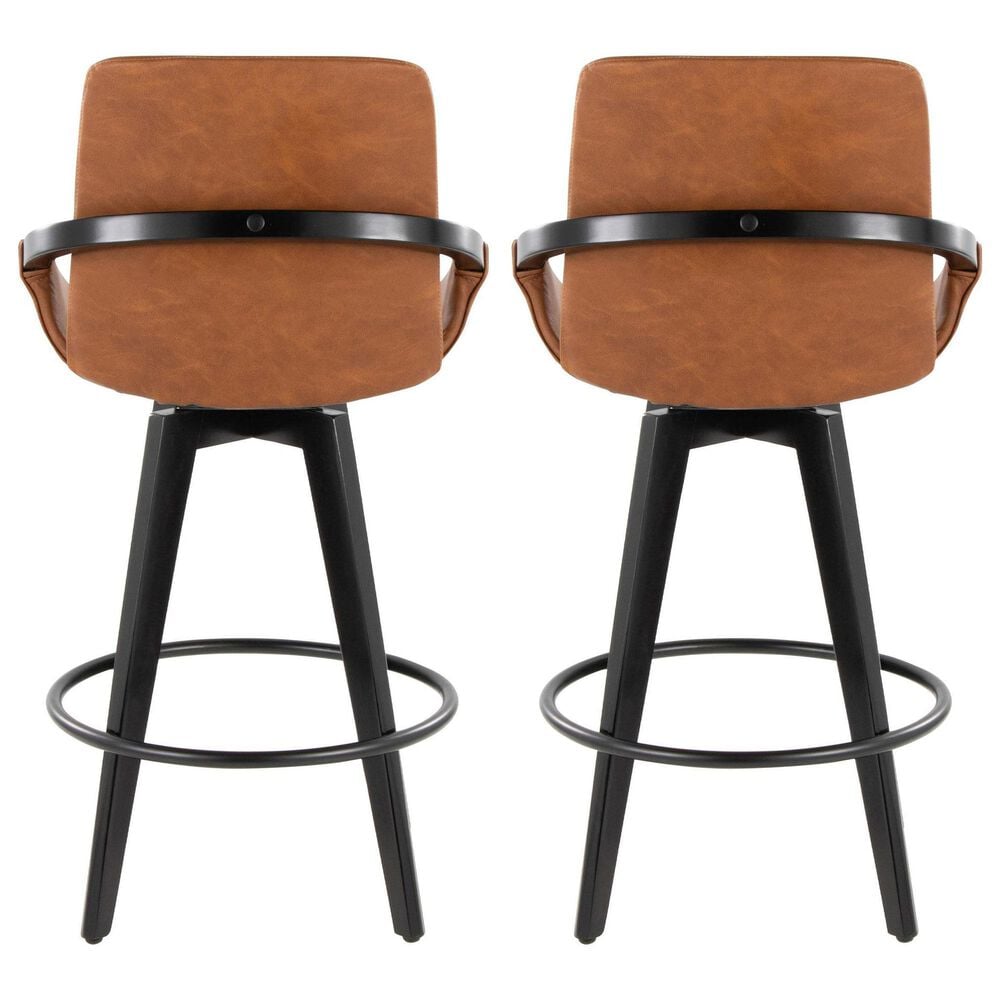 LumiSource Cosmo 26" Swivel Counter Stool with Camel Upholstery in Black (Set of 2), , large