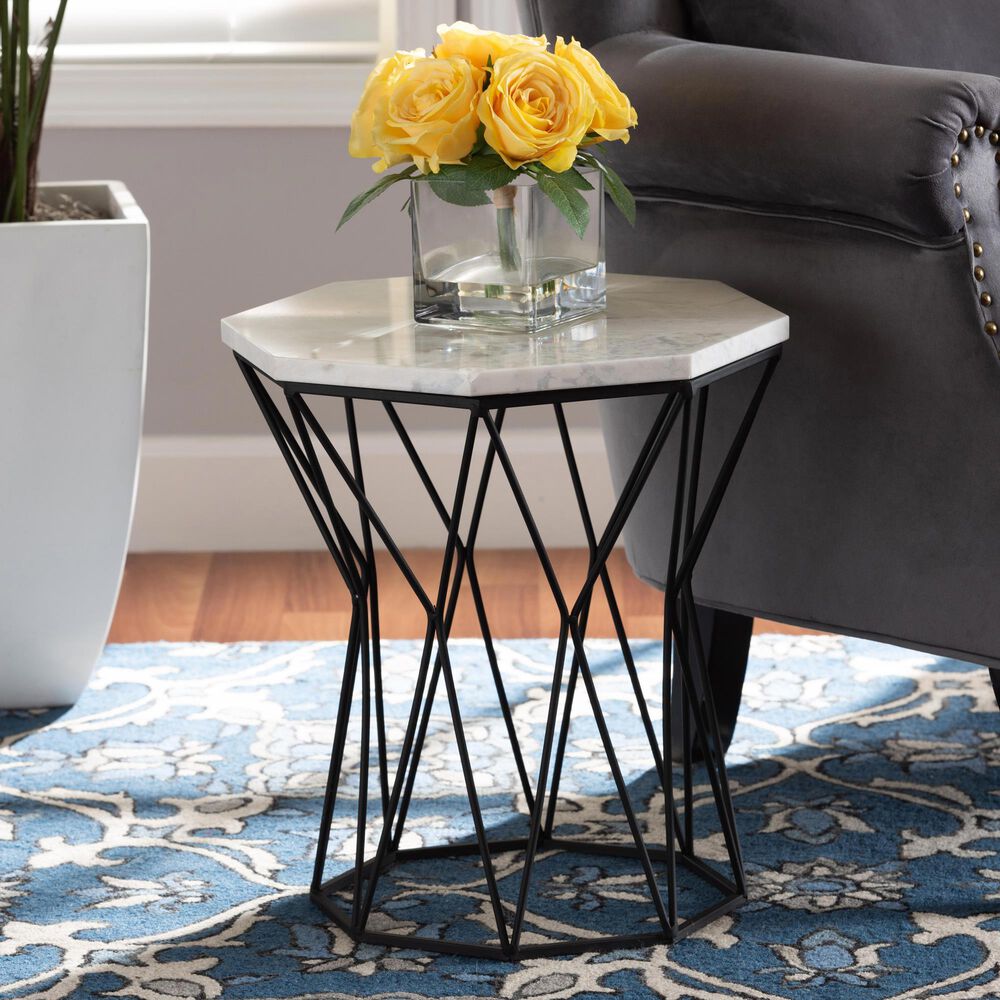 Baxton Studio Venedict End Table in White/Black, , large