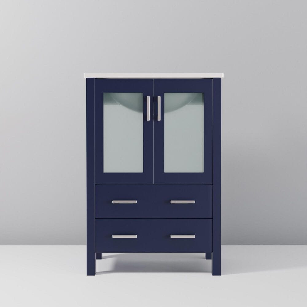 Lexora Home Volez 24&quot; Single Bathroom Vanity in Navy Blue with 2 cm White Ceramic Top and Rectangular Sink, , large