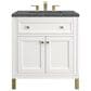James Martin Vanities Chicago 30" Single Bathroom Vanity in Glossy White with 3 cm Parisien Bleu Quartz Top and Rectangular Sink, , large