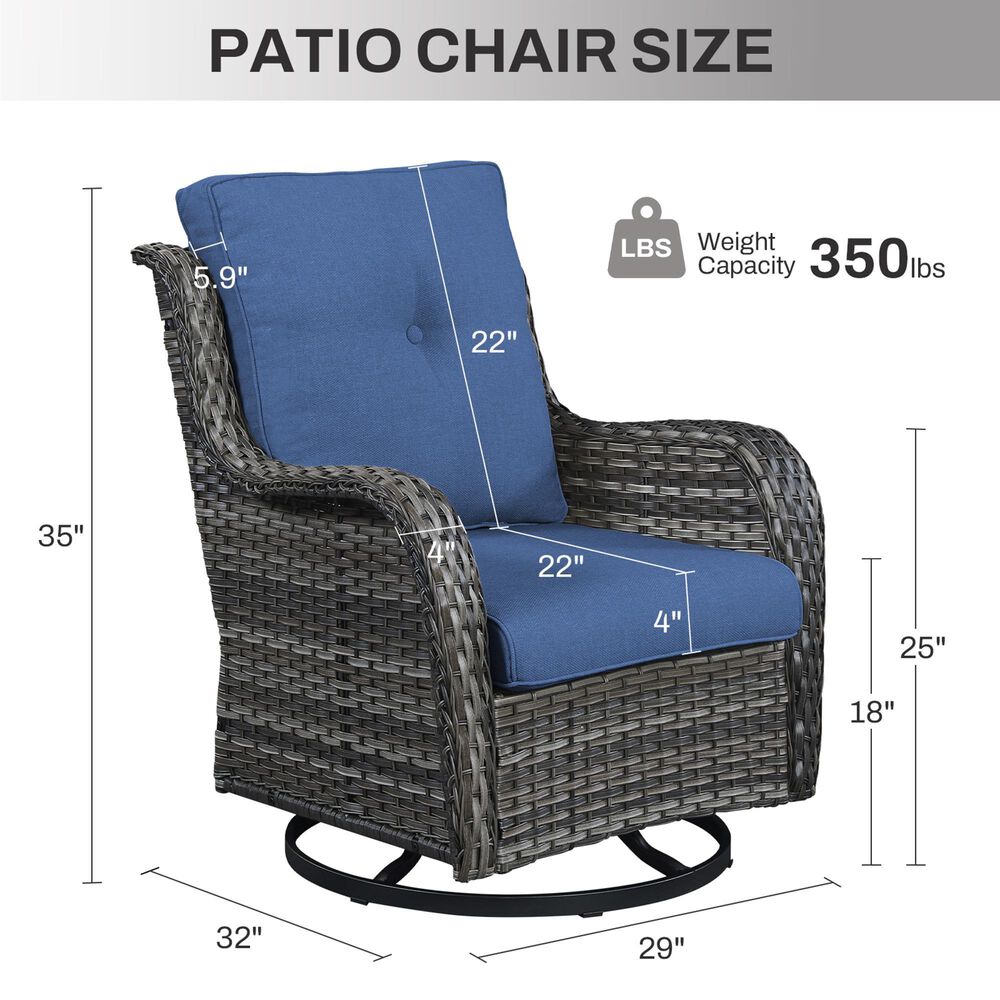Sunwell Garden Patio Swivel Rocker Chair with Gray Rattan in Navy (Set of 2), , large