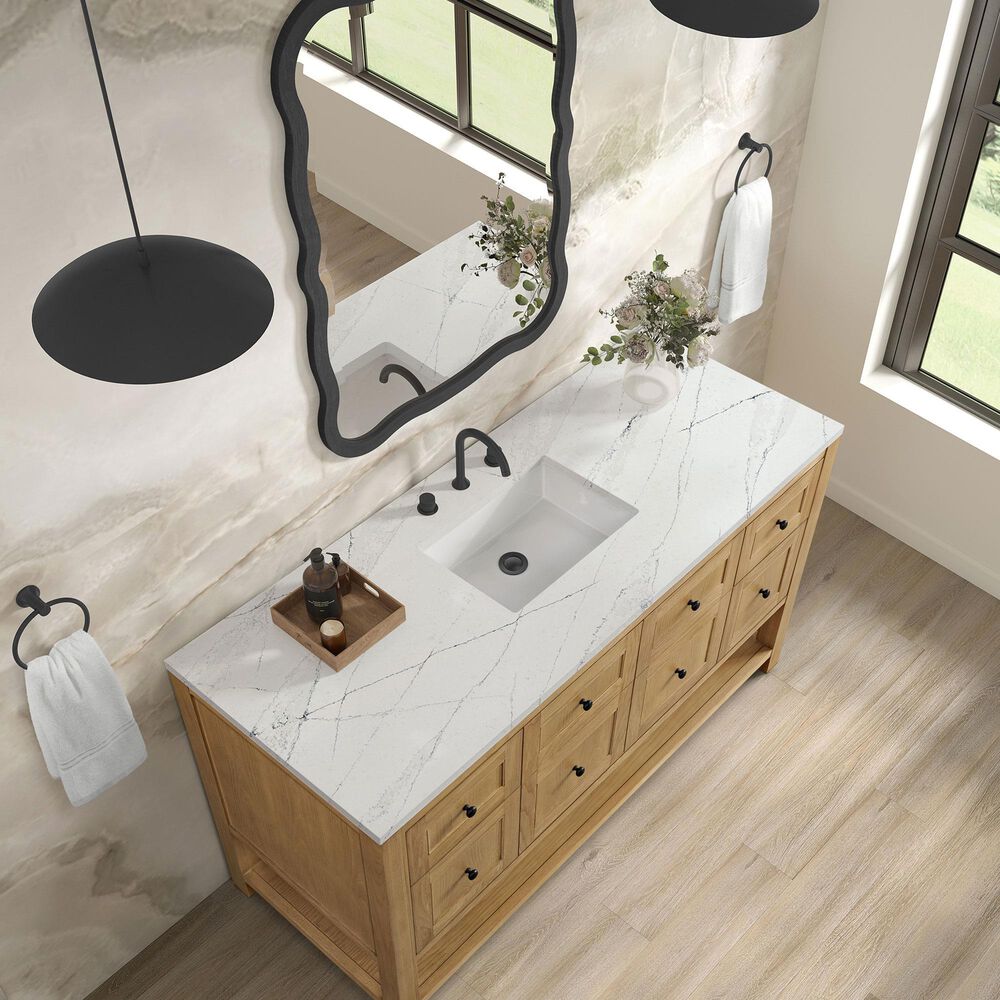 James Martin Vanities Breckenridge 60" Single Bathroom Vanity in Light Natural Oak with 3 cm Ethereal Noctis Quartz Top, Rectangular Sink and FreePower Wireless Charger, , large