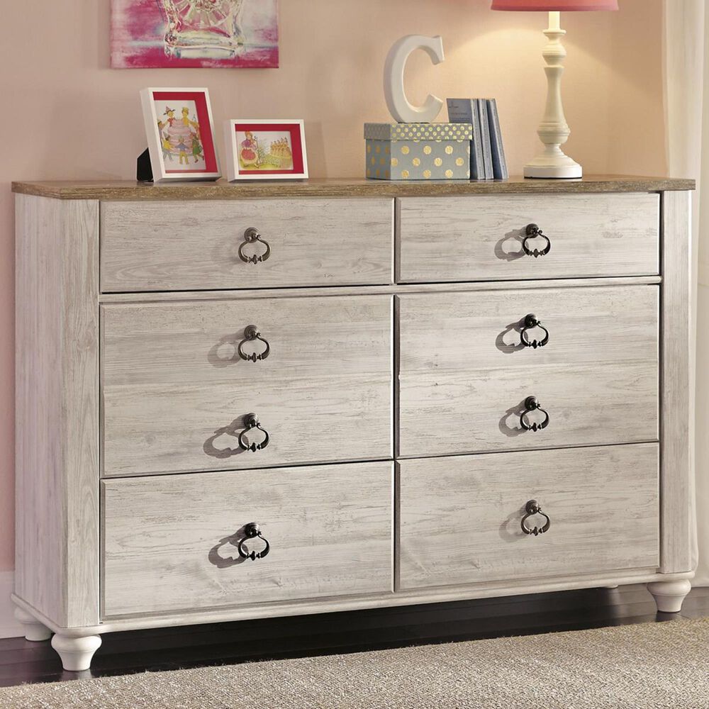 Signature Design by Ashley Willowton Youth 6 Drawer Dresser in Whitewash, , large