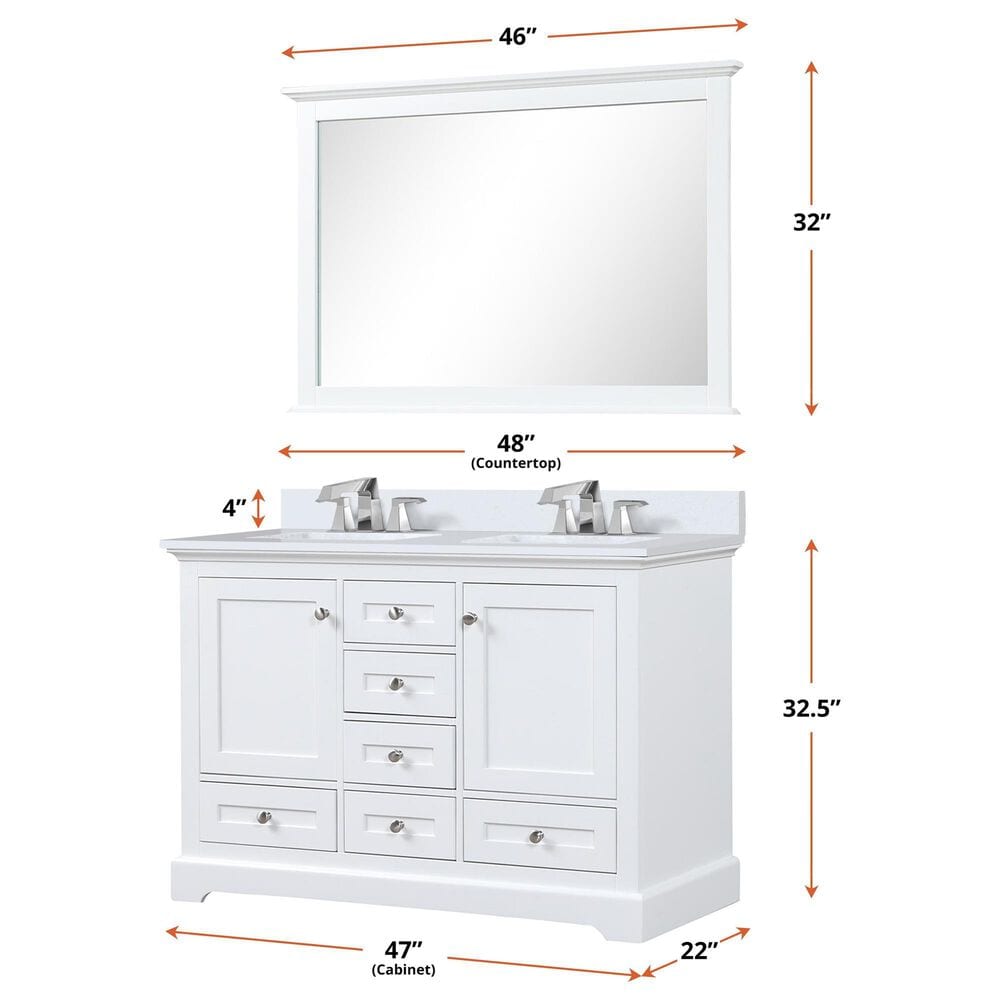 Lexora Home Dukes 48&quot; Double Bathroom Vanity in White with 2 cm White Cultured Marble Top and Rectangular Sinks, , large