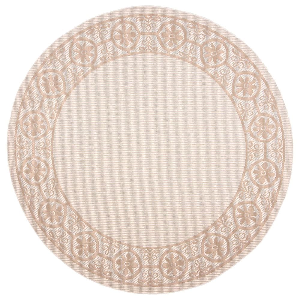 Safavieh Bermuda Floral 6"7" Round Ivory and Beige Indoor/Outdoor Area Performance Rug, , large
