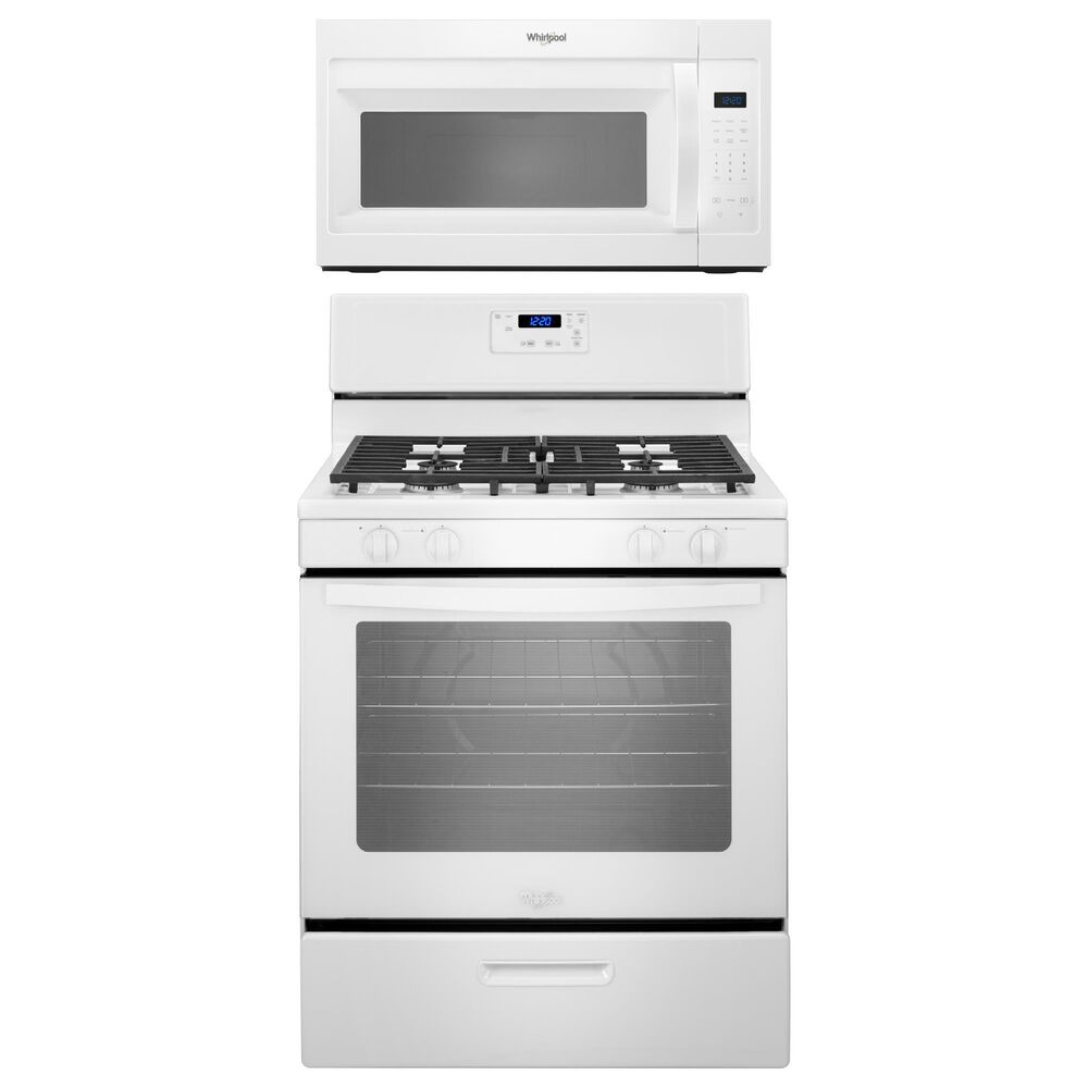 Whirlpool 2-Piece Kitchen Package with 5.1 Cu. Ft. Gas Range and 1.7 Cu. Ft. Microwave in White, , large