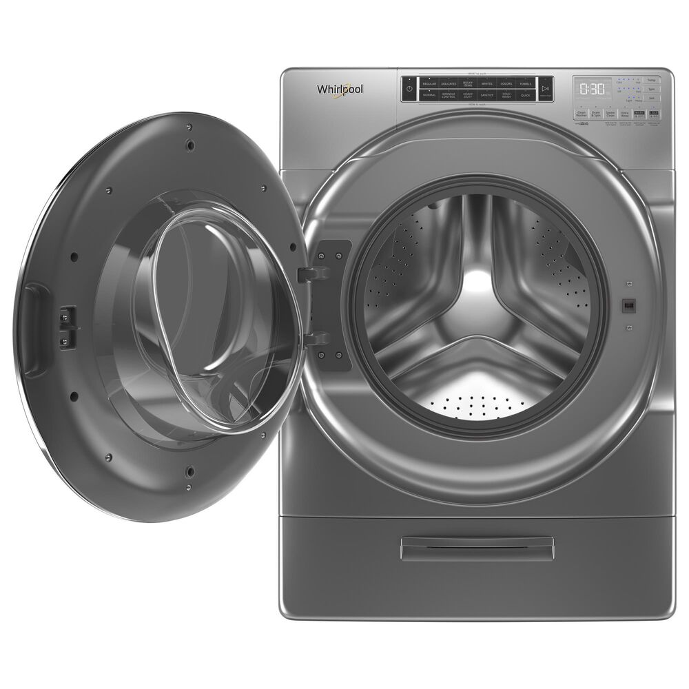 Whirlpool 4.3 Cu. Ft. Front Load Washer and 7.4 Cu. Ft. Gas Dryer Laundry Pair with Pedestals in Chrome Shadow, , large