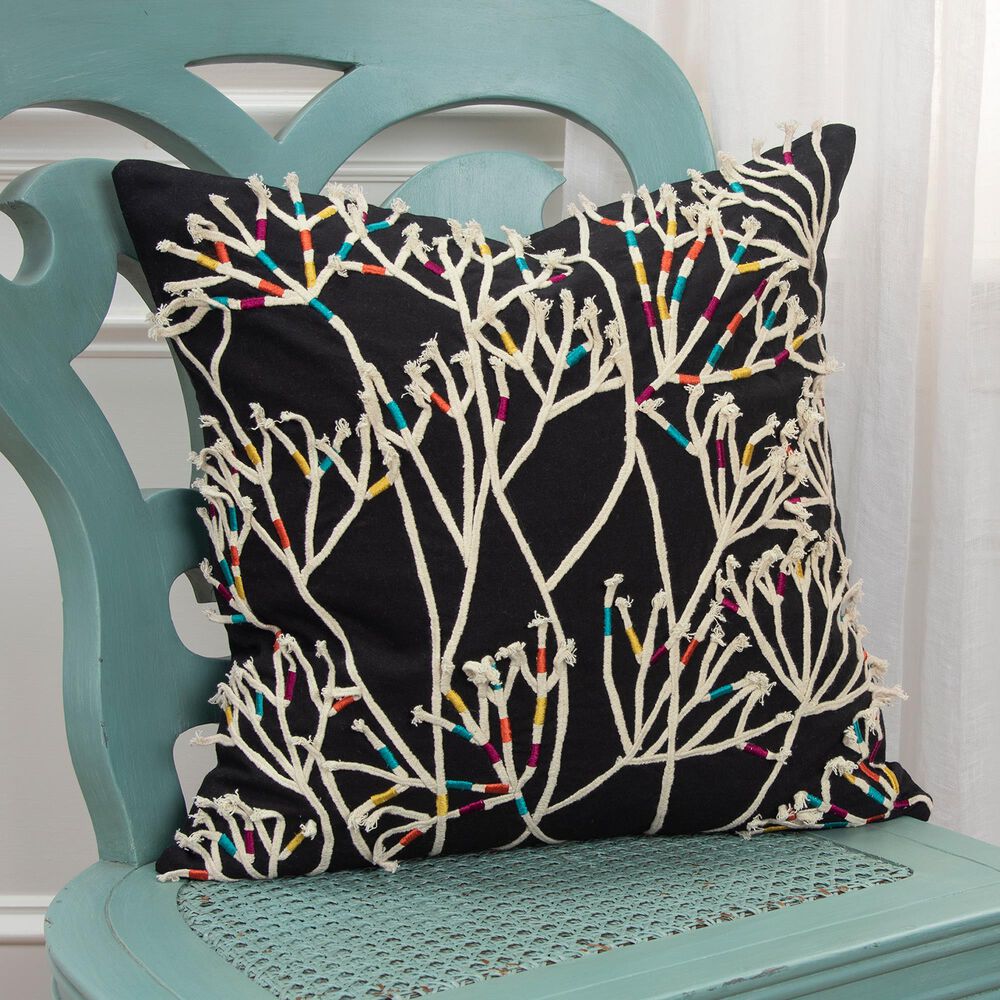 Rizzy Home Floral 20" Pillow Cover in Black, , large