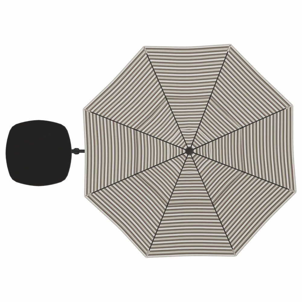 Garden Party Starlux AKZ Plus 11" Octagon Cantilever Umbrella with Black Base in Richmond Stone Stripe, , large