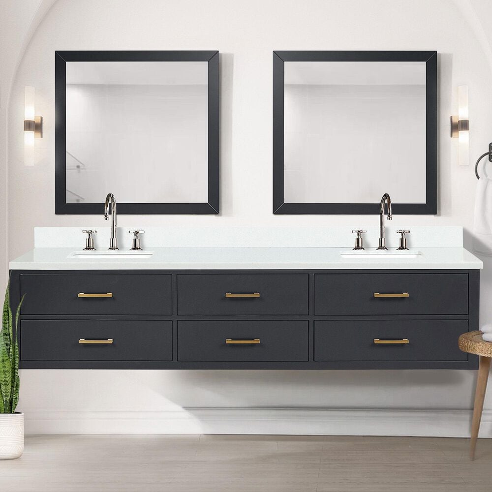 Lexora Home Castor 84&quot; Double Bathroom Vanity in Black with 2 cm White Cultured Marble Top, Rectangular Sinks and 36&quot; Mirrors, , large