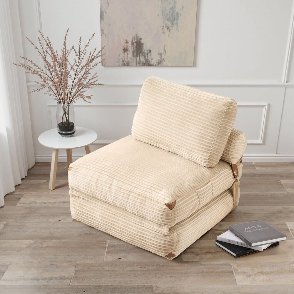 HOMLUX Convertible Sleeper Chair with Pillow and Back Support in Beige, , large