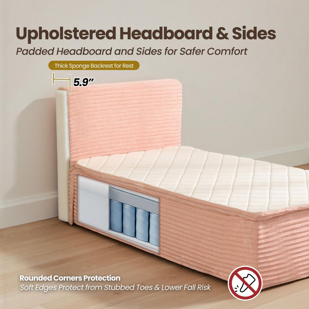 HOMLUX Plush Twin Mattress with Pink Headboard, , large
