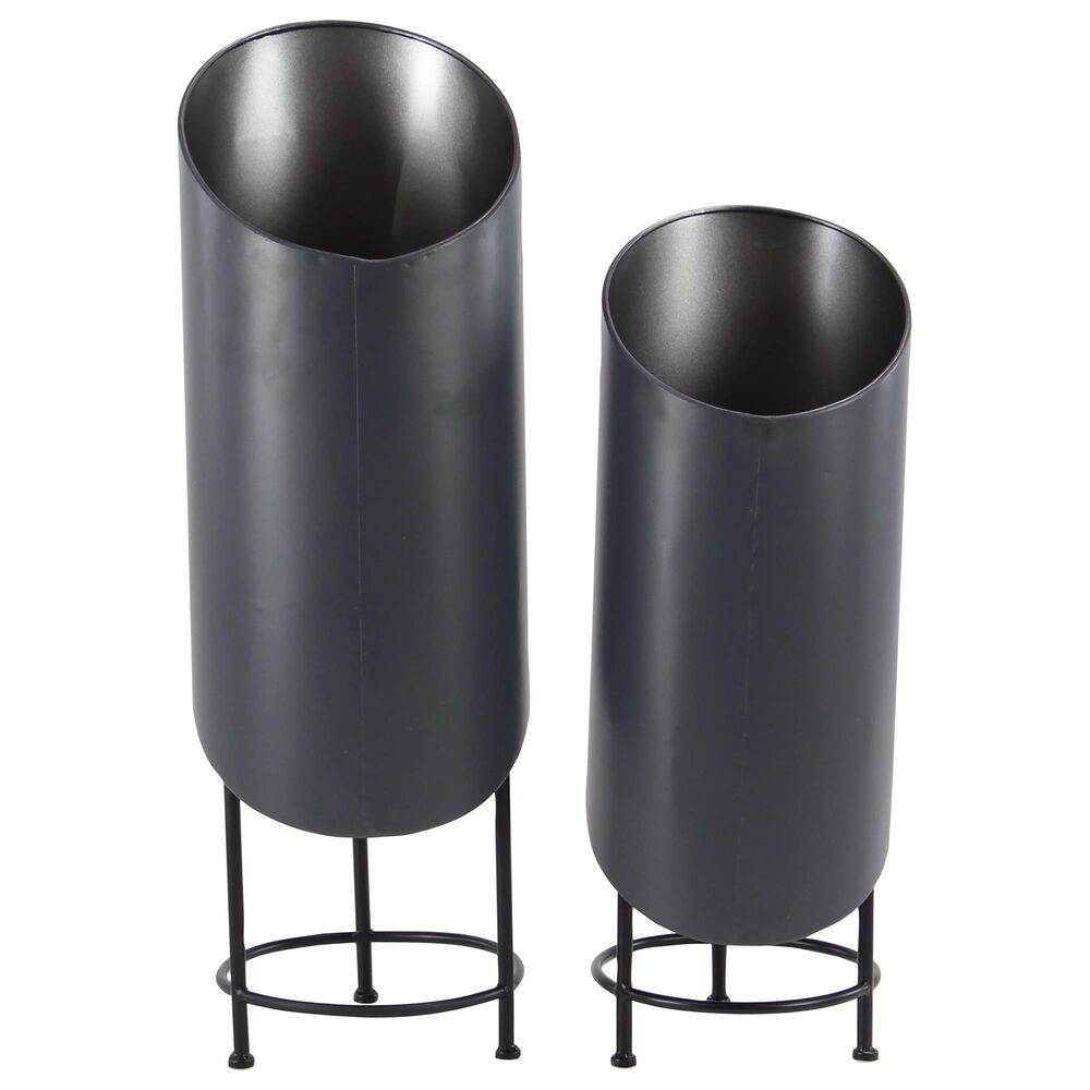 Maple and Jade Assorted Cylinder Plant Stands in Black (Set of 2), , large