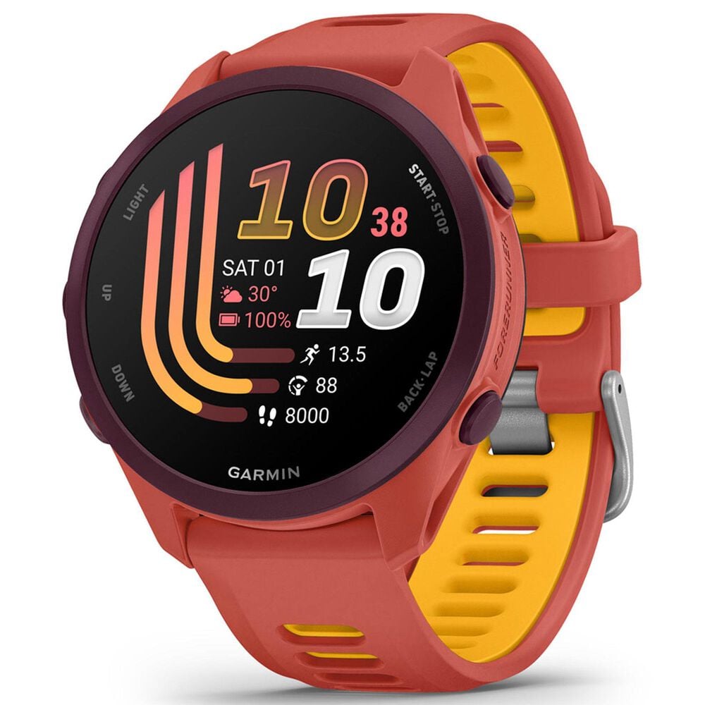 Garmin Forerunner 170 Music Smartwatch 42mm Red Pink Case with Red Pink and Mango Silicone Band, , large