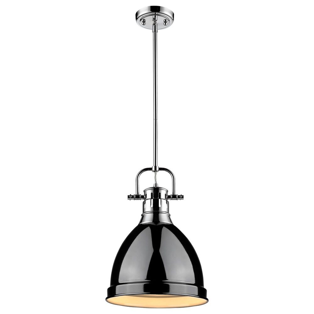 Golden Lighting Duncan 1-Light Small Pendant with Rod and Black Shade in Chrome, , large