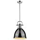 Golden Lighting Duncan 1-Light Small Pendant with Rod and Black Shade in Chrome, , large