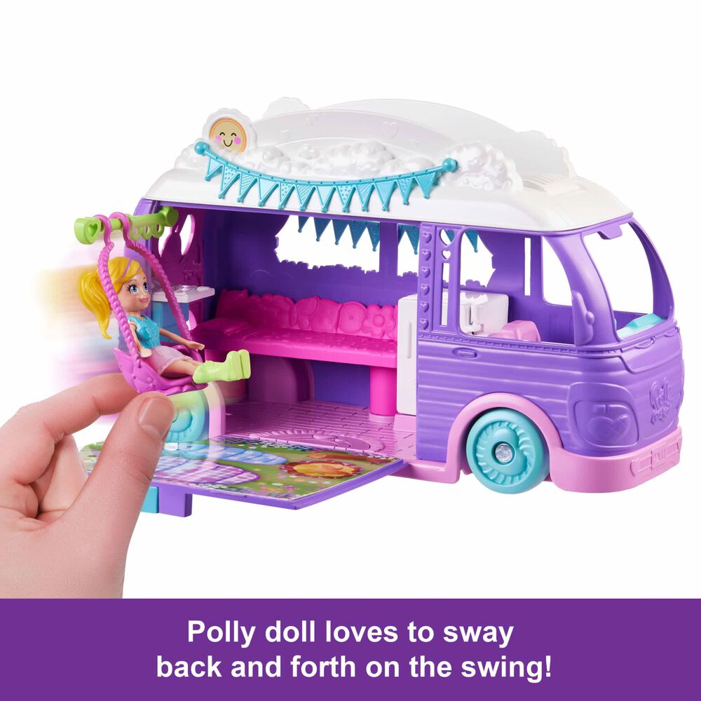 Polly Pocket Glamping Camper Van with Doll and Accessories Set in Multicolor, , large
