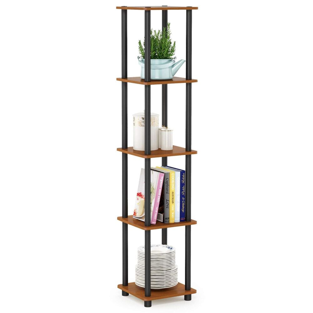 HOMLUX Turn-N-Tube 5-Tier Corner Square Display Bookshelf in Light Cherry and Black, , large