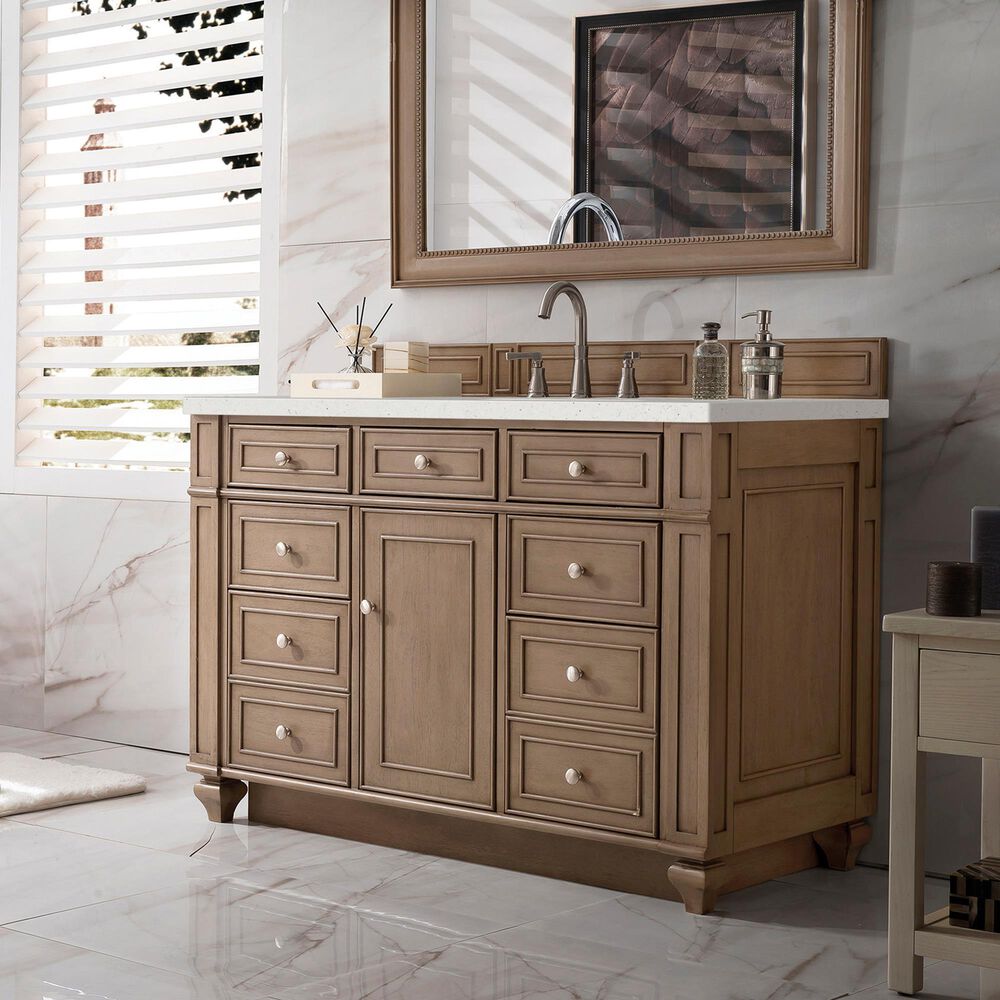 James Martin Vanities Bristol 48" Single Bathroom Vanity in Whitewashed Walnut with 3 cm Lime Delight Quartz Top and Rectangular Sink, , large