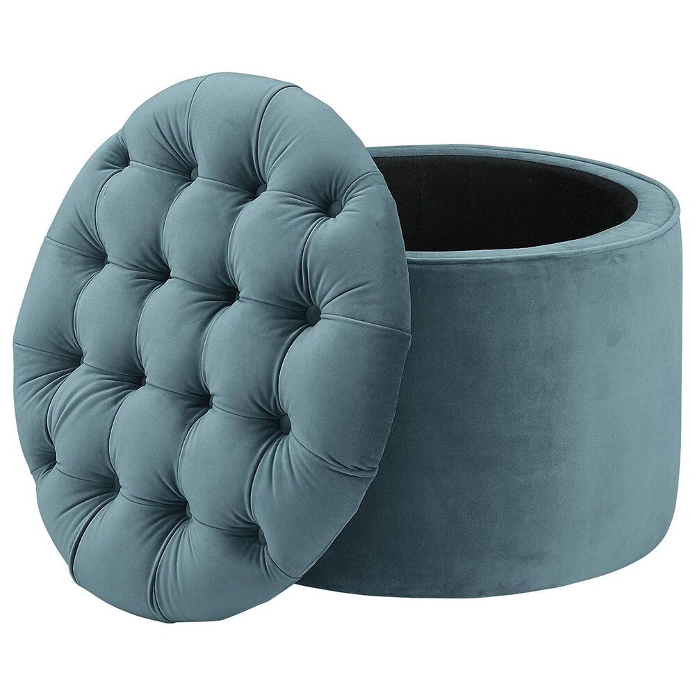 Tov Furniture Queen Velvet Storage Ottoman in Sea Blue, , large