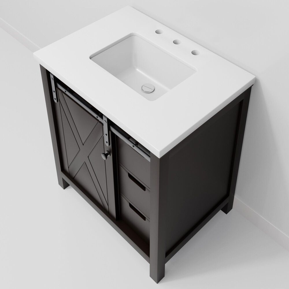 Lexora Home Marsyas 30&quot; Single Bathroom Vanity in Brown with White Quartz Top and Rectangular Sink, , large