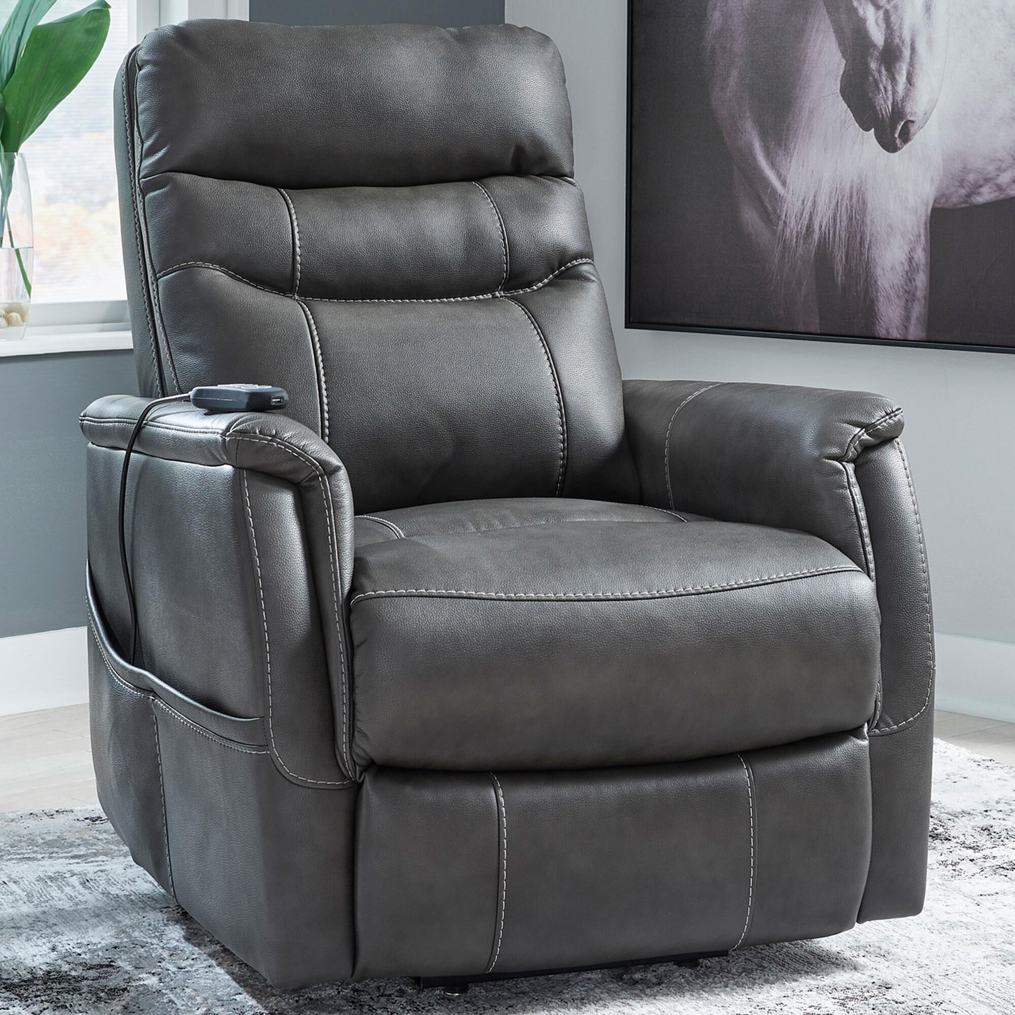 Ashley Strawbill Power Lift Recliner in Shadow