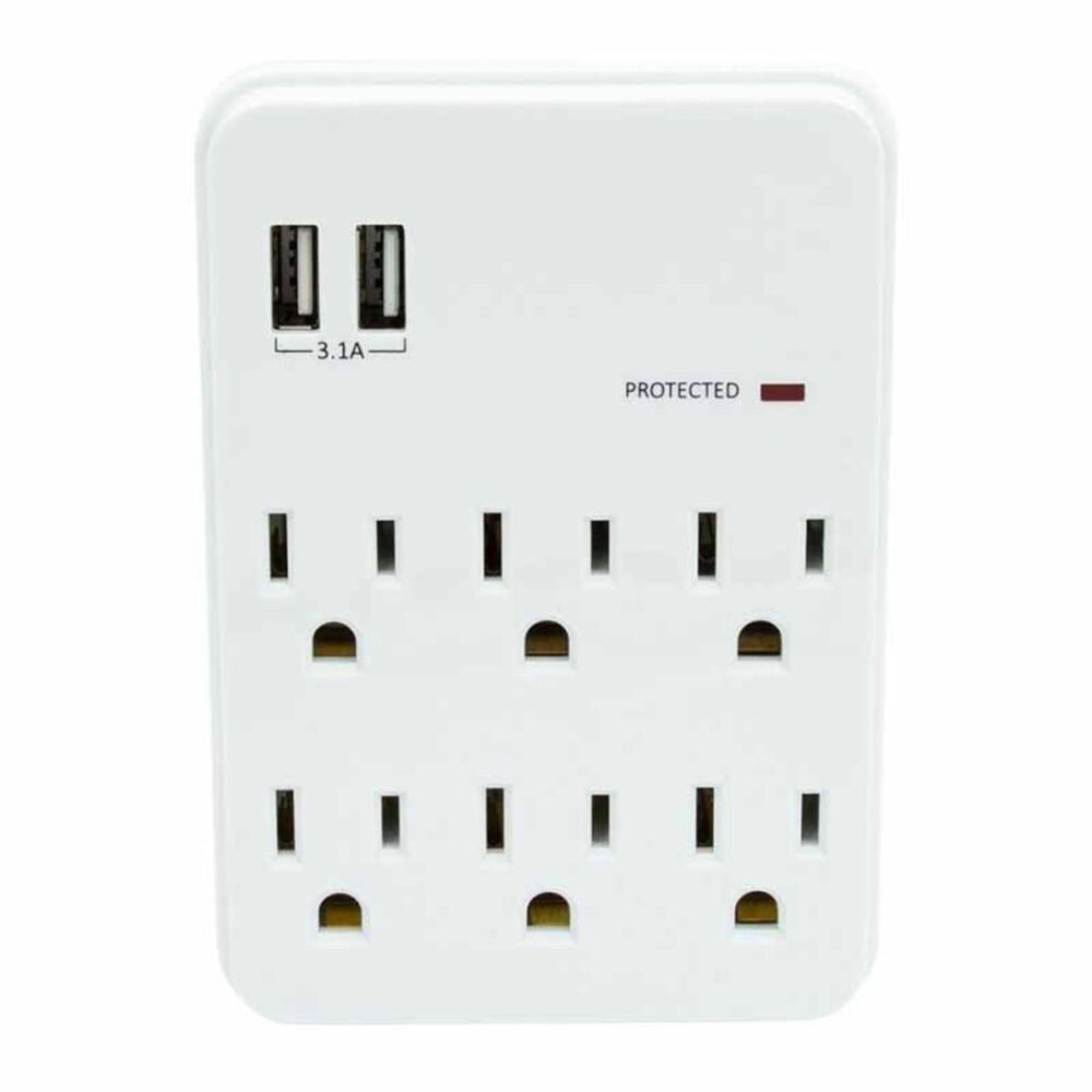 MetraAV Helios 6 AC & 2 USB Power Wall Outlet, , large