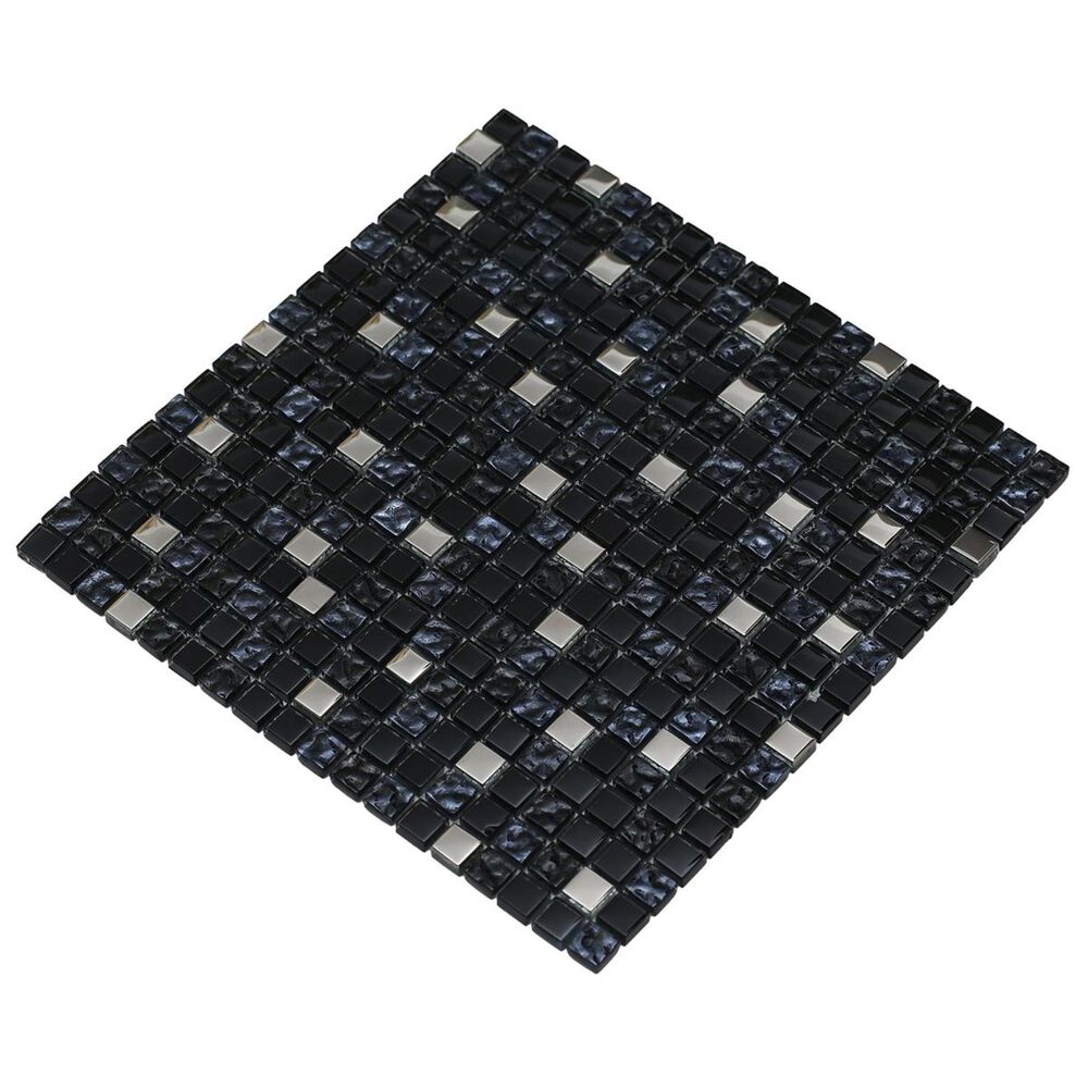 Mirrella Mesh Pess Black And Blue 12 X 12 Glass And Stone Mosaic Tile Nebraska Furniture Mart