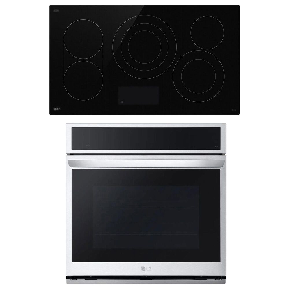 LG 2-Piece Kitchen Package with Print Proof Stainless Steel 4.7 Cu. Ft. Smart Single Wall Oven and Black 36" Electric Cooktop, , large