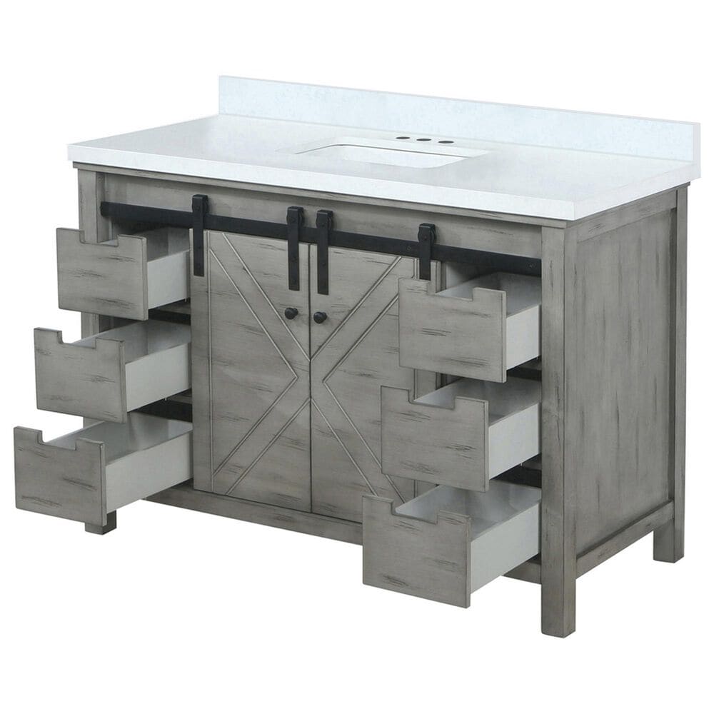 Lexora Home Marsyas 48&quot; Single Bathroom Vanity in Ash Grey with 2 cm White Cultured Marble Top and Rectangular Sink, , large