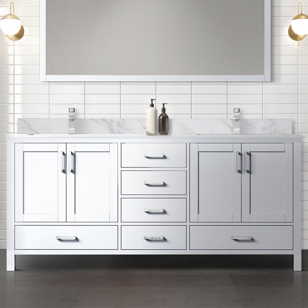 Lexora Home Jacques 72&quot; Double Bathroom Vanity in White with 2 cm White Carrara Marble Top and Rectangular Sinks, , large