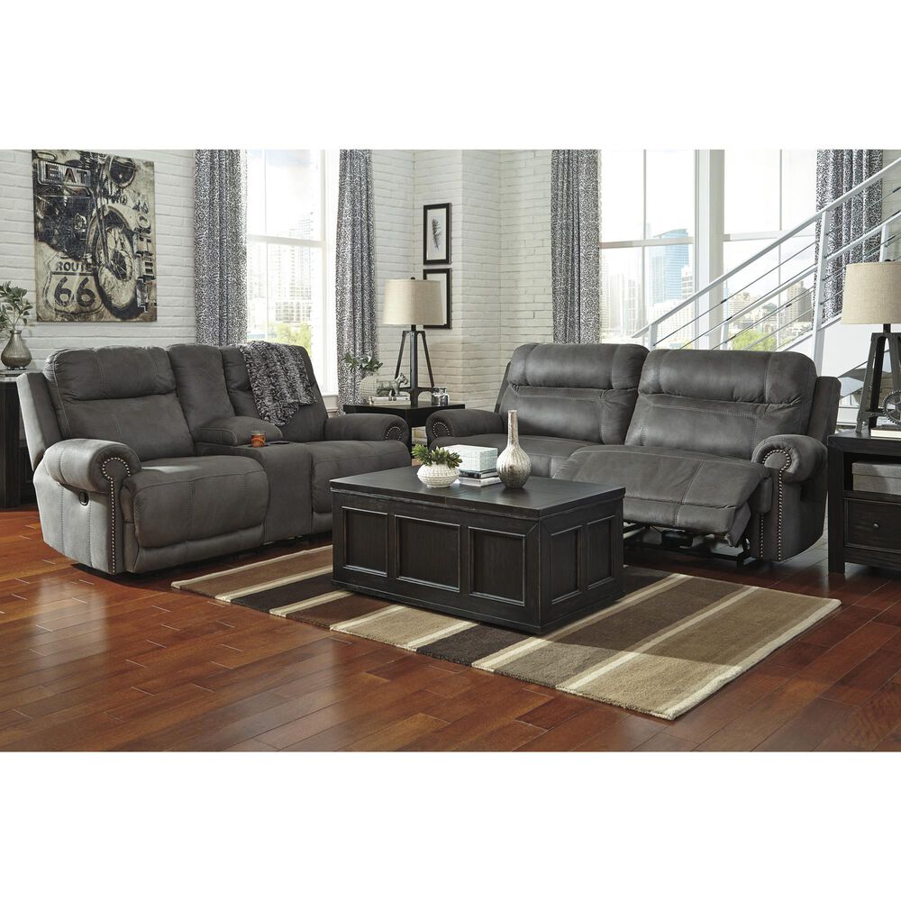 Ashley Austere Manual Reclining Loveseat with Center Console in Gray, , large