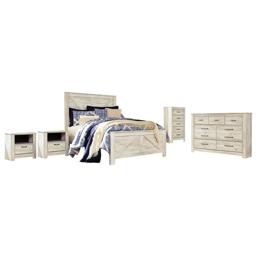 Ashley Bellaby 5-Piece Queen Panel Bedroom Set in Whitewash, , large