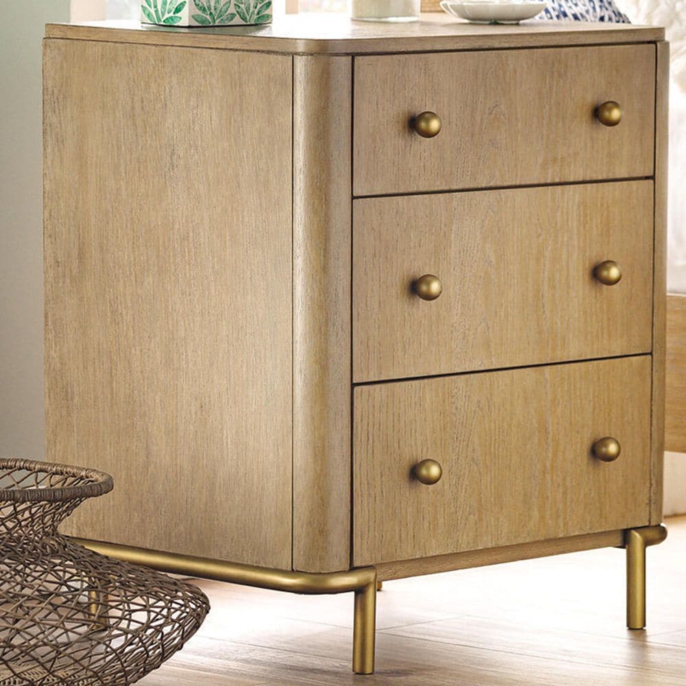 Pacific Landing Arini 3-Drawer Nightstand in Sand Wash and Aged Brass, , large