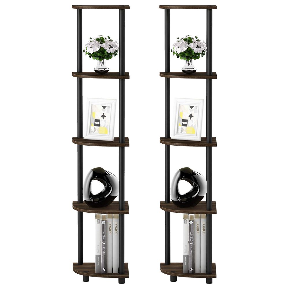 HOMLUX 5-Tier Multi-Purpose Corner Open Bookshelf in Columbia Walnut and Black (Set of 2), , large