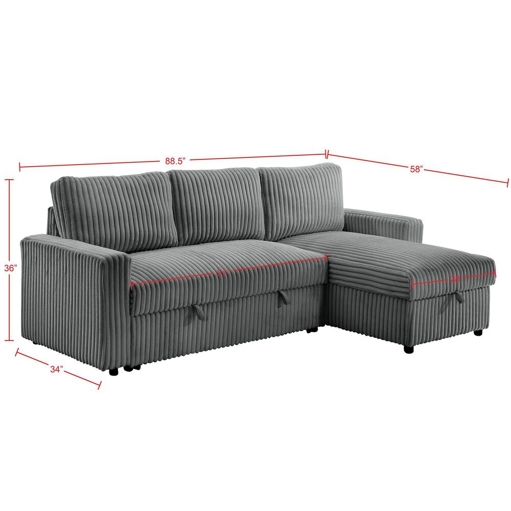 Everly Living Jayla 2-Piece Sleeper Sectional Right Facing Chaise in Gray, , large