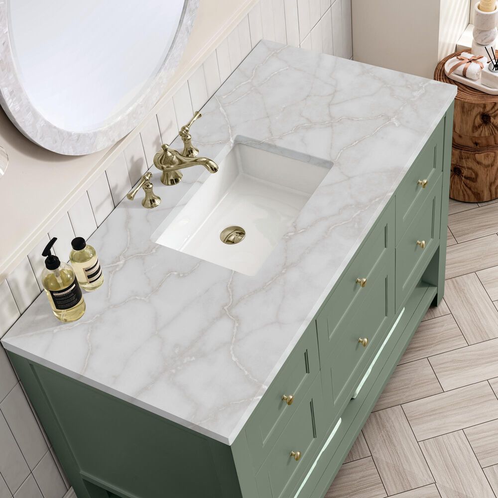 James Martin Vanities Breckenridge 48" Single Bathroom Vanity in Smokey Celadon with 3 cm Victorian Silver Quartz Top and Rectangular Sink, , large