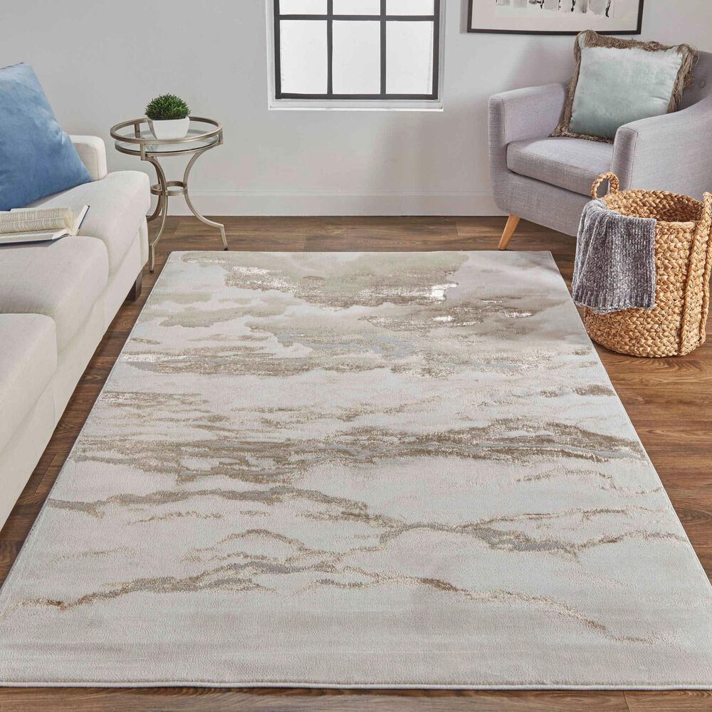 Feizy Aura 3727F 6&#39;7&quot; x 9&#39;6&quot; Beige and Gold Area Rug, , large