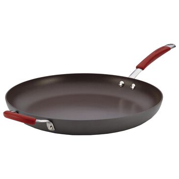 Rachael Ray 14" Frying Pan with Helper Handle in Gray and Cranberry Red, , large