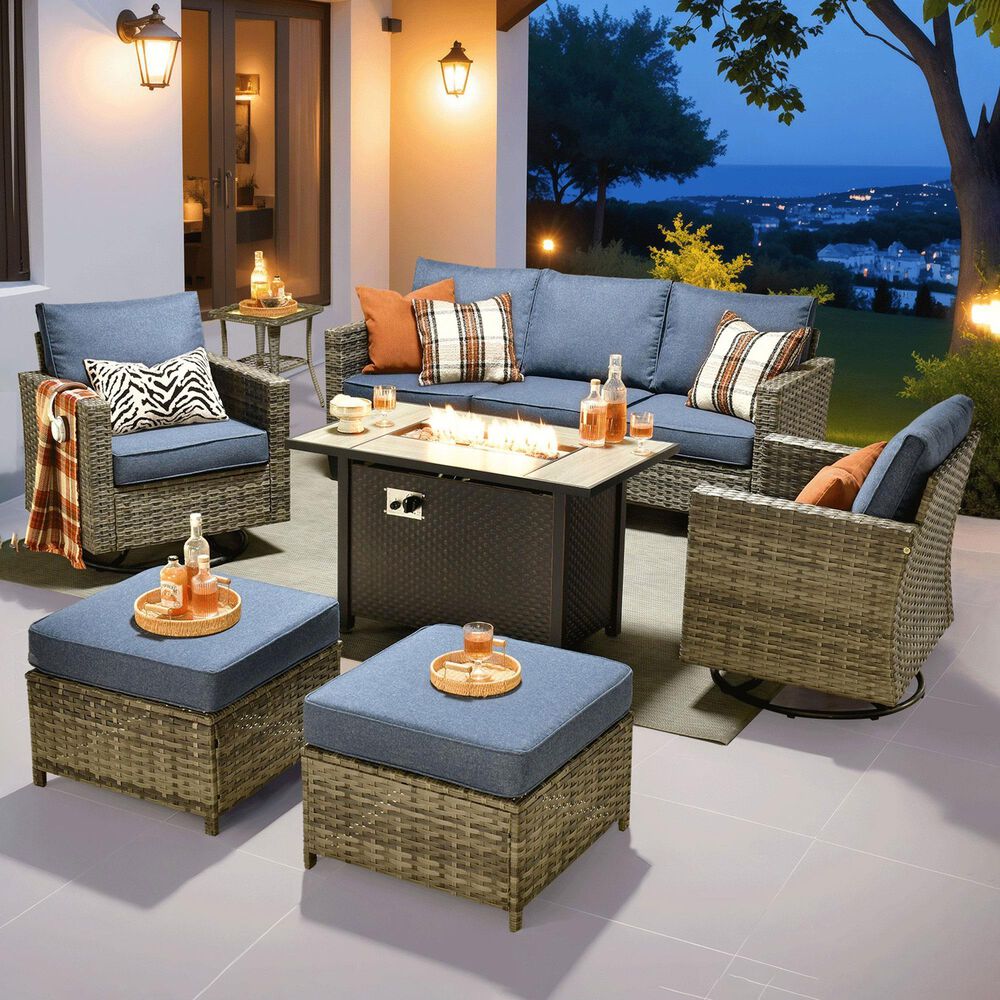 HOMLUX 7 Piece Outdoor Patio Set in Denim Blue, , large