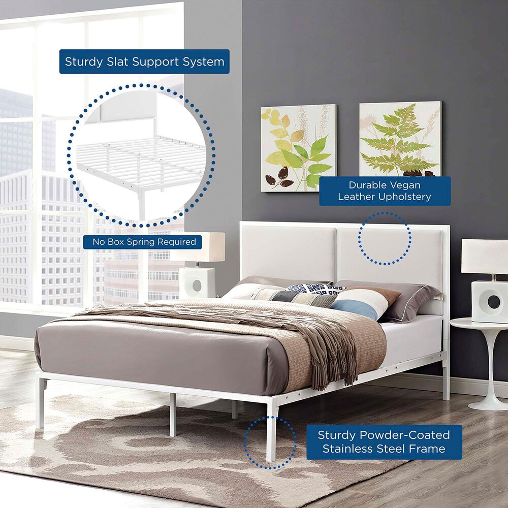 Modway Della Vinyl Platform King Bed in White, , large