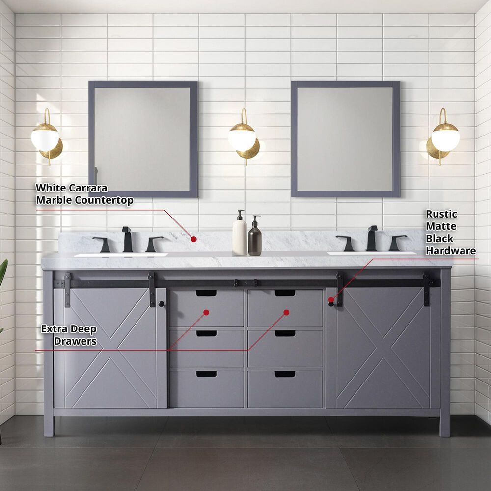Lexora Home Marsyas 80&quot; Double Bathroom Vanity in Dark Grey with White Carrara Marble Top and Rectangular Sinks, , large