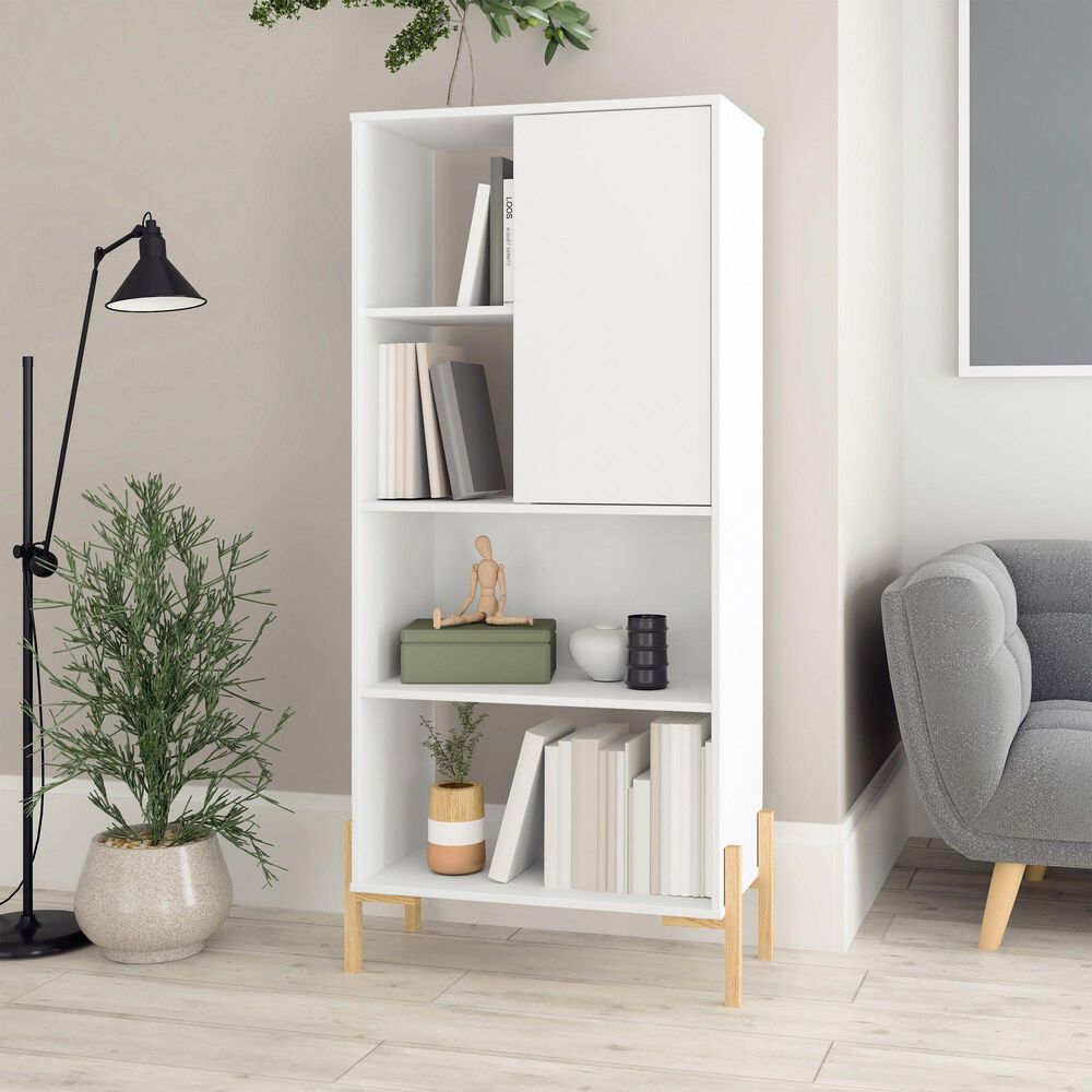 Dayton Bowery 5-Shelf Bookcase in White/Oak, , large