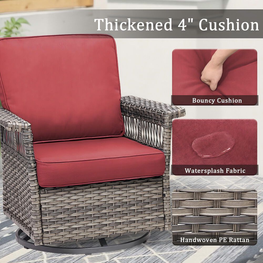 Sunwell Garden Patio Swivel Glider Chair with Gray Frame and X-Laced Armrests in Red (Set of 2), , large
