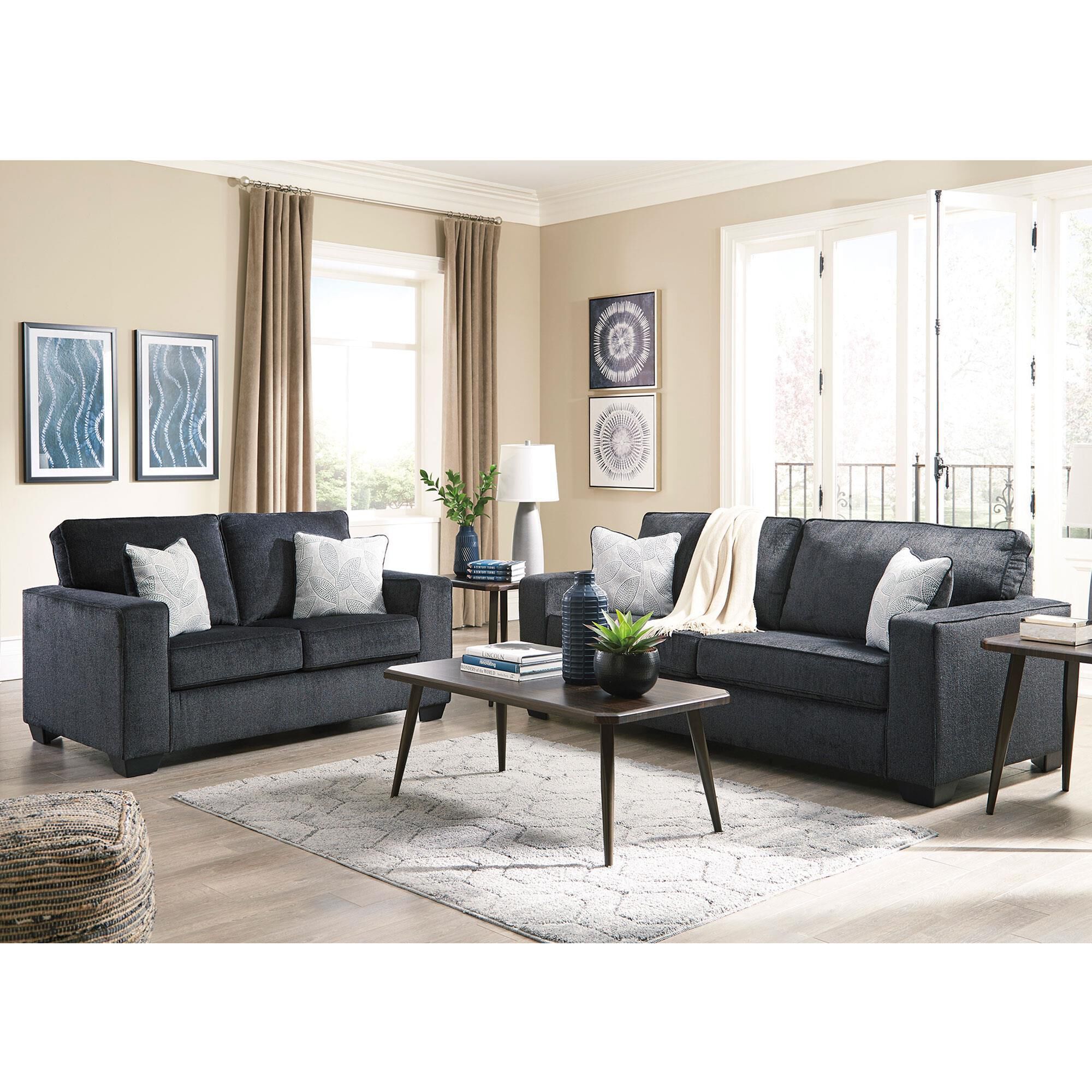 Ashley Altari Stationary Sofa and Loveseat Set in Slate