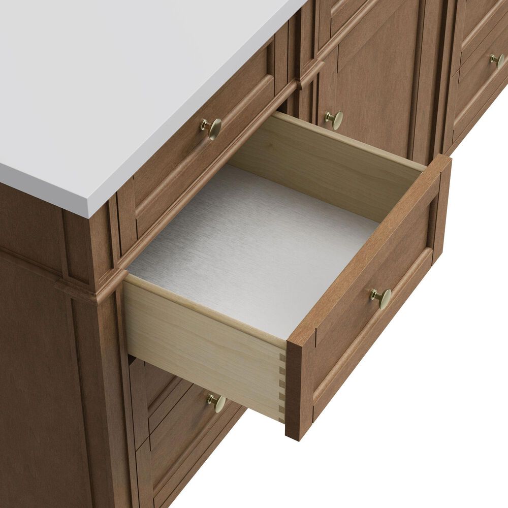James Martin Brittany 60" Single Bathroom Vanity in Pecan with 3 cm Siberian Silestone Top, Rectangular Sink and FreePower Wireless Charger, , large